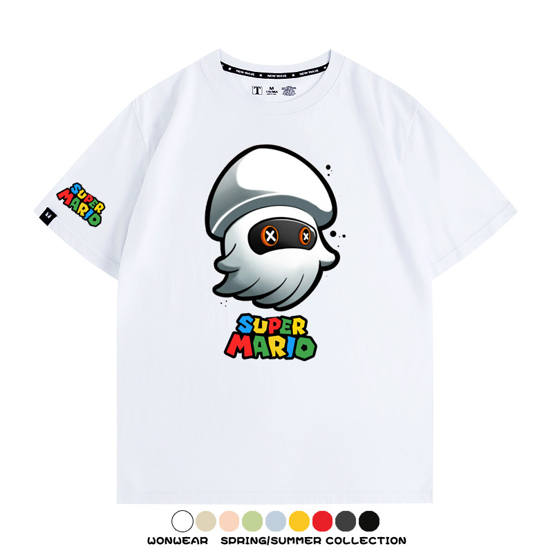 瑪利歐兄弟任天堂周邊短袖游戲卡通蘑菇青少年男寬鬆夏季純棉T恤