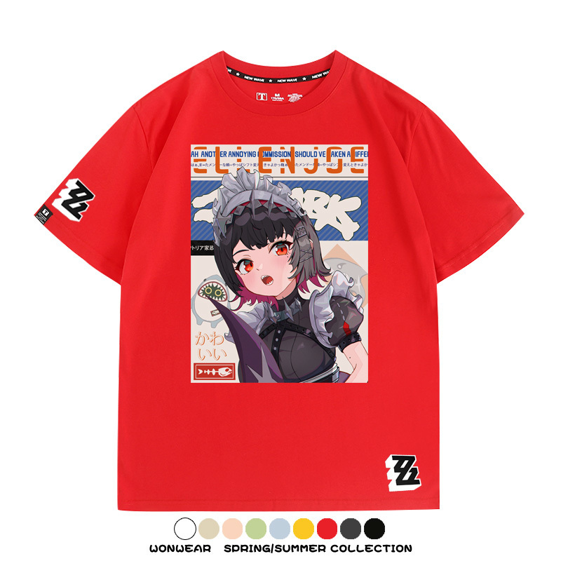 絕區零遊戲鯊魚妹艾蓮聯名款短袖夏季青少年男潮純棉寬鬆百搭T恤