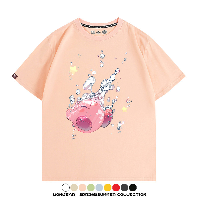 星之卡比任天堂周邊粉色惡魔可愛卡通T恤衫夏季男潮純棉短袖上衣