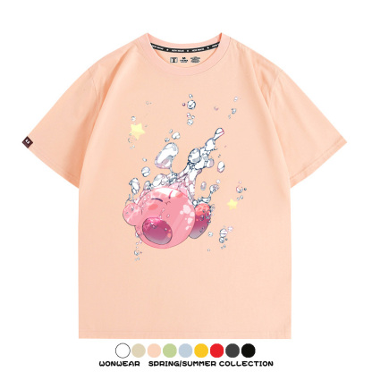 星之卡比任天堂周邊粉色惡魔可愛卡通T恤衫夏季男潮純棉短袖上衣