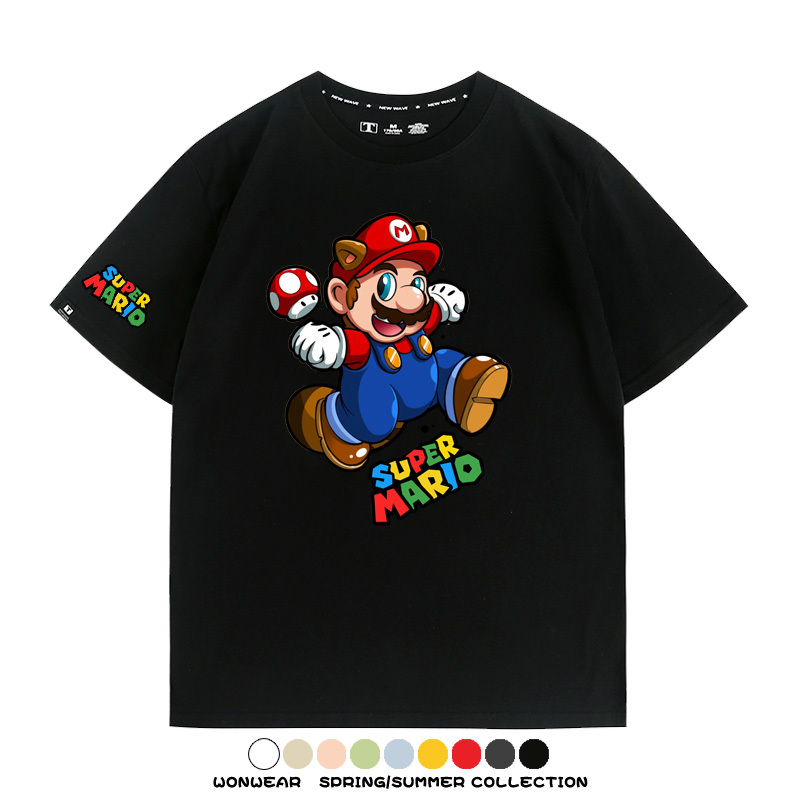 瑪利歐兄弟任天堂周邊短袖游戲卡通蘑菇青少年男寬鬆夏季純棉T恤