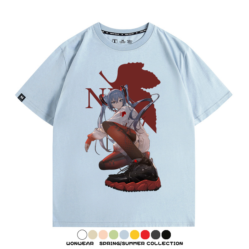 初音未來聯名明日香情侶裝t恤衫EVA二次元動漫周邊純棉短袖上衣服