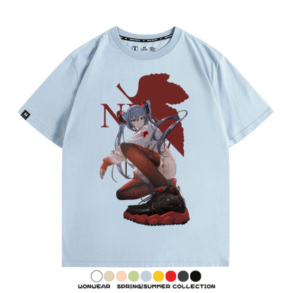 初音未來聯名明日香情侶裝t恤衫EVA二次元動漫周邊純棉短袖上衣服