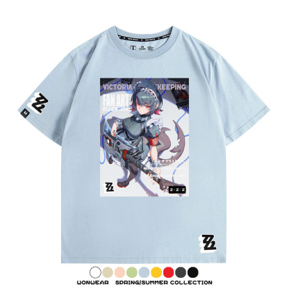 絕區零遊戲鯊魚妹艾蓮聯名款短袖夏季青少年男潮純棉寬鬆百搭T恤