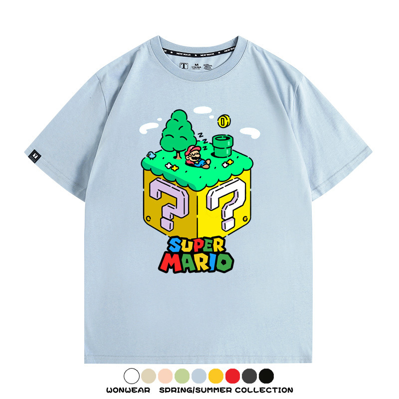 超級瑪麗瑪利歐遊戲卡通任天堂T恤純棉夏季男潮百搭短袖情侶寬鬆