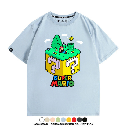 超級瑪麗瑪利歐遊戲卡通任天堂T恤純棉夏季男潮百搭短袖情侶寬鬆