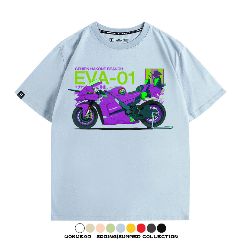 EVA初號機摩托車聯名 親子情侶裝寬鬆短袖T