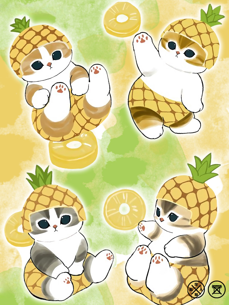 菠蘿貓福珊迪二次元情侶裝t恤衫聯名純棉圓領短袖上衣服卡通喵半袖男