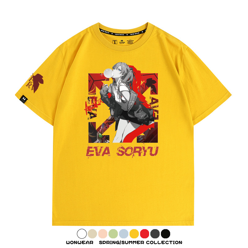 明日香日系潮牌聯名短袖動漫EVA周邊落肩純棉T恤夏青少年情侶上衣