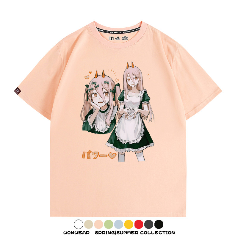 鏈鋸人動漫帕瓦聯名動漫周邊二次元情侶短袖夏季純棉T恤男潮百搭