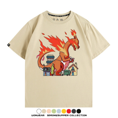 精靈寶可夢耿鬼火龍吃房子 親子情侶裝寬鬆短袖T