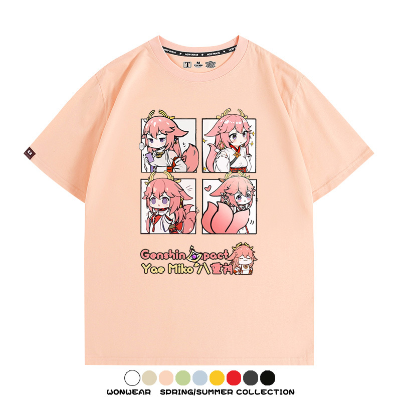 原神遊戲散兵可莉芙寧娜胡桃可愛Q版二次元周邊夏男純棉T恤衫短袖