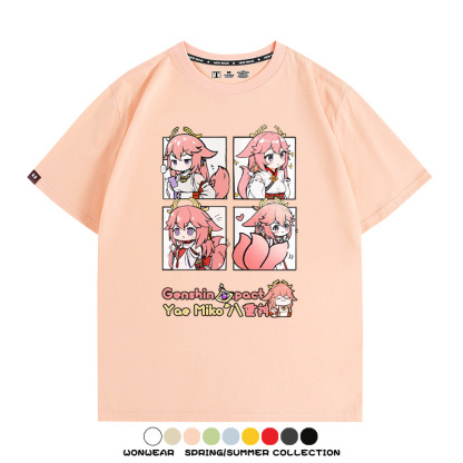 原神遊戲散兵可莉芙寧娜胡桃可愛Q版二次元周邊夏男純棉T恤衫短袖