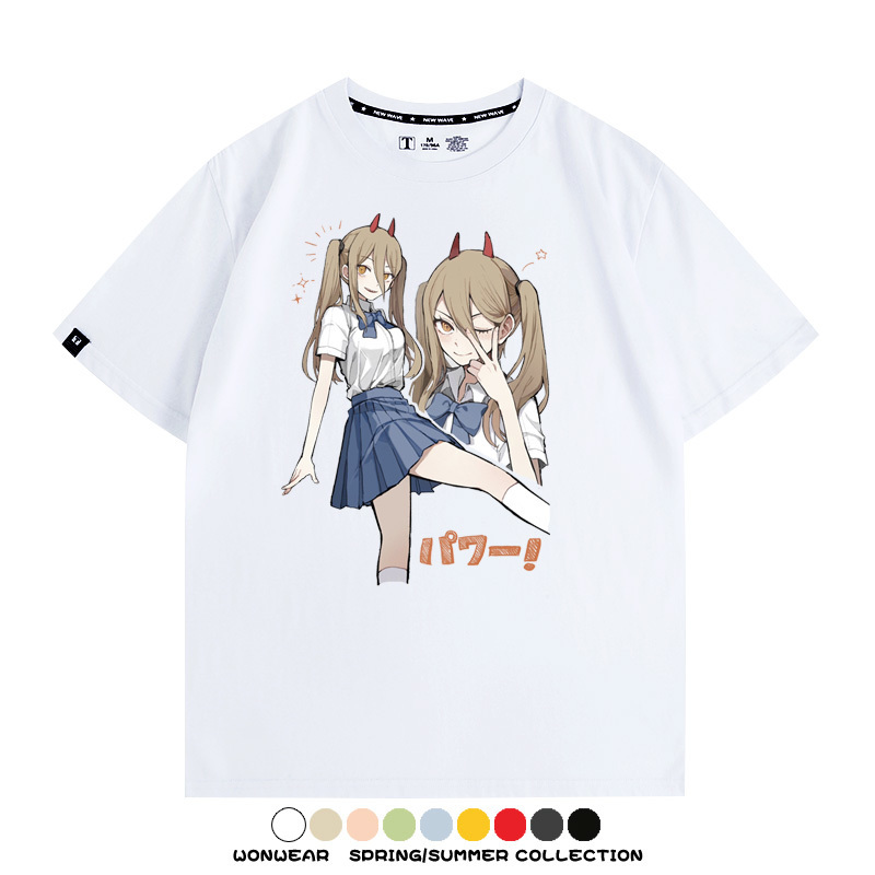 鏈鋸人動漫帕瓦聯名動漫周邊二次元情侶短袖夏季純棉T恤男潮百搭