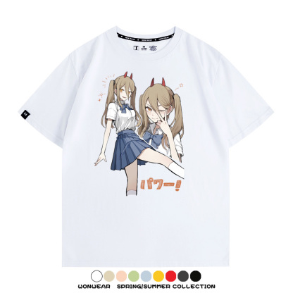 鏈鋸人動漫帕瓦聯名動漫周邊二次元情侶短袖夏季純棉T恤男潮百搭