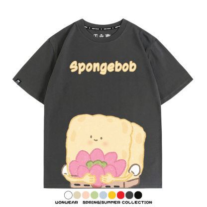 海綿寶寶派大星Q版短袖上衣服佛系好運蓮蓮卡通t恤衫純棉休閒半袖