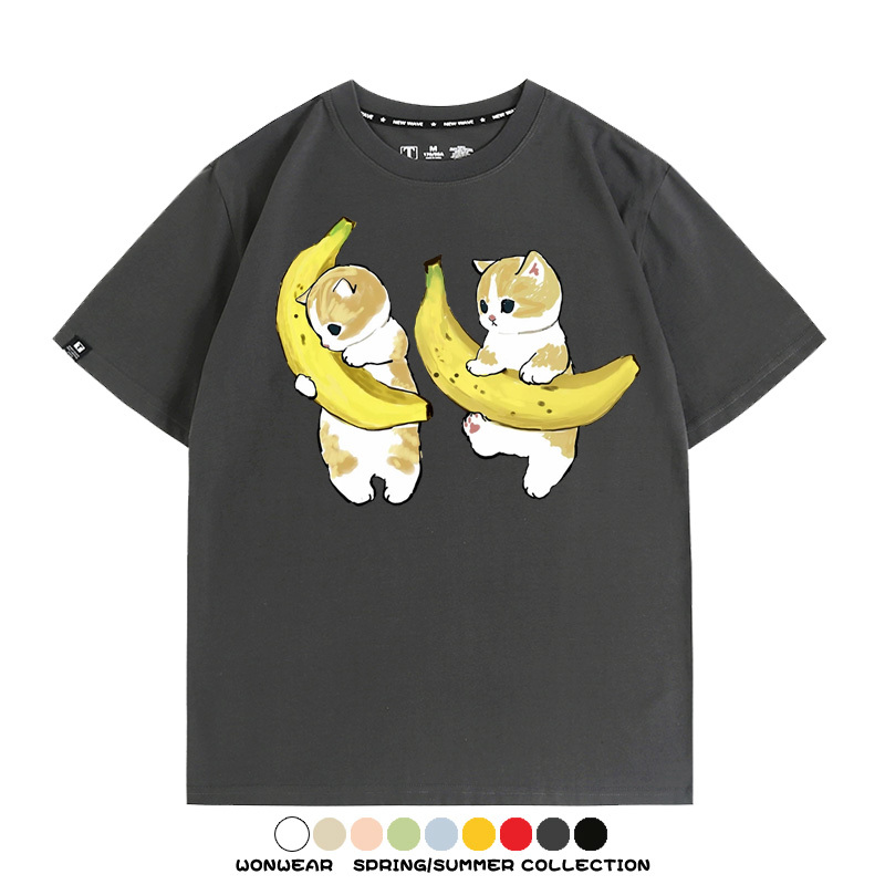 香蕉貓福珊迪情侶裝短袖上衣服日系二次元喵聯名半袖動物半袖男t恤夏