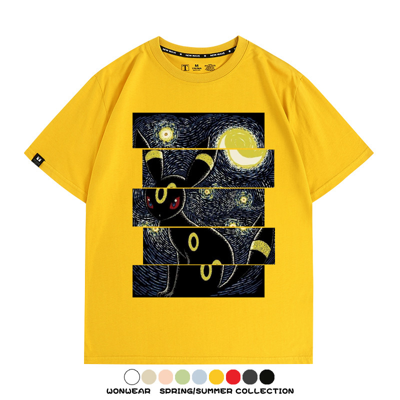 月亮伊布梵高星月夜聯名純棉t恤衫精靈寶可夢卡通動漫周邊短袖男