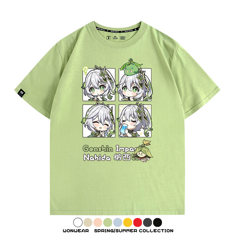 原神遊戲散兵可莉芙寧娜胡桃可愛Q版二次元周邊夏男純棉T恤衫短袖