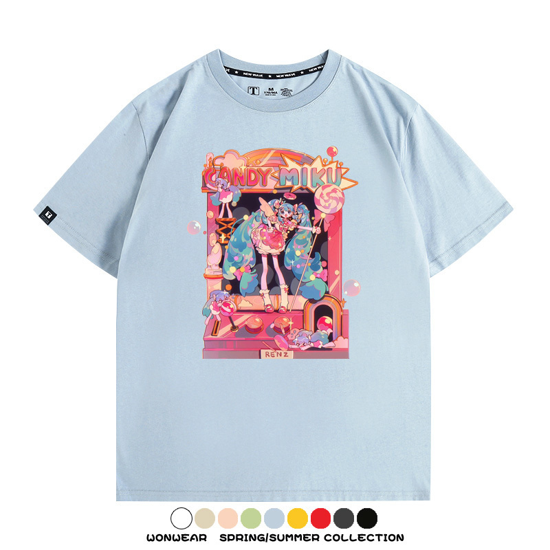 寶可夢歌姬美洛耶塔聯動MIKU初音未來周邊短袖T恤衫夏季純棉上衣寬鬆