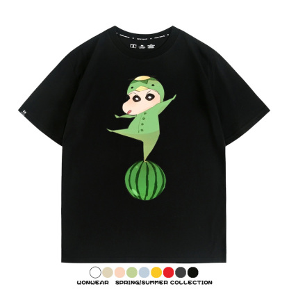 蠟筆小新河童聯名網紅表情包短袖上衣服情侶裝動漫周邊t恤衫半袖