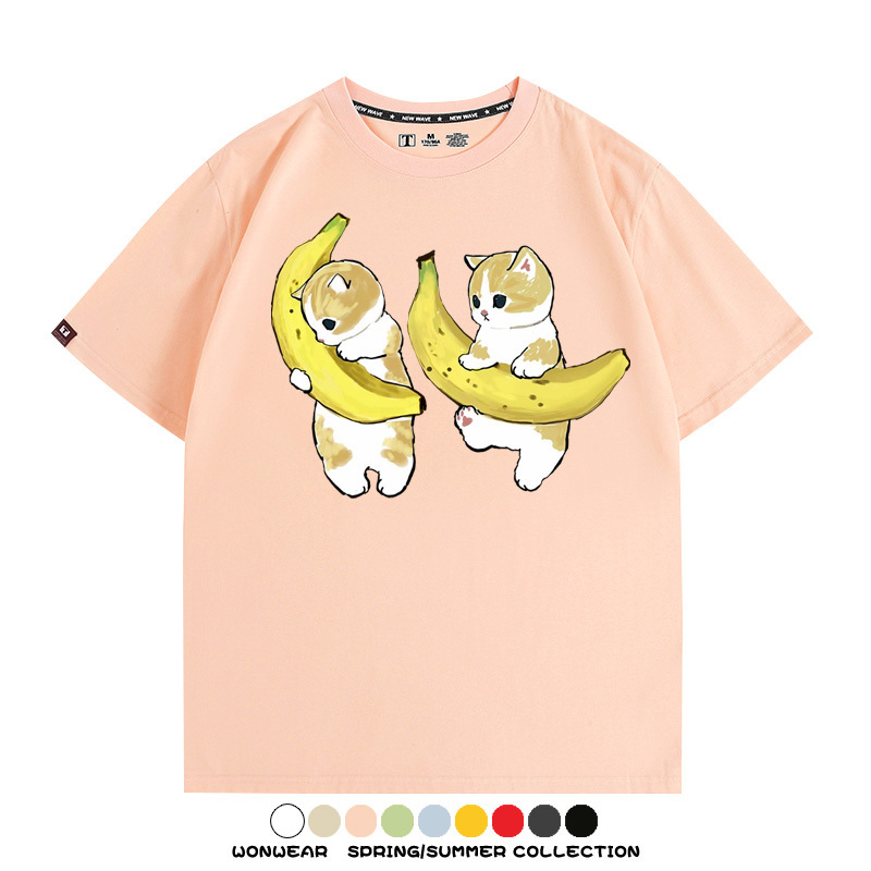 香蕉貓福珊迪情侶裝短袖上衣服日系二次元喵聯名半袖動物半袖男t恤夏