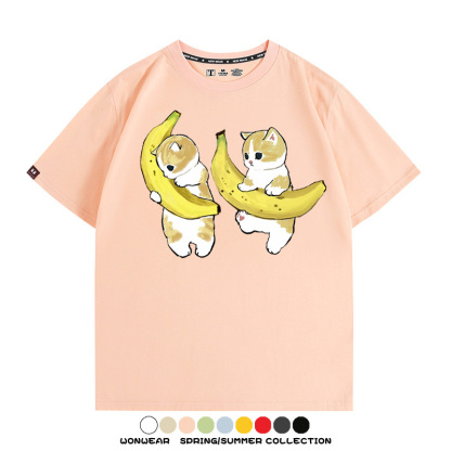 香蕉貓福珊迪情侶裝短袖上衣服日系二次元喵聯名半袖動物半袖男t恤夏