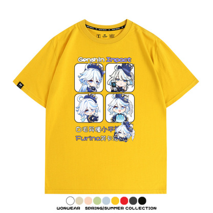 原神遊戲散兵可莉芙寧娜胡桃可愛Q版二次元周邊夏男純棉T恤衫短袖