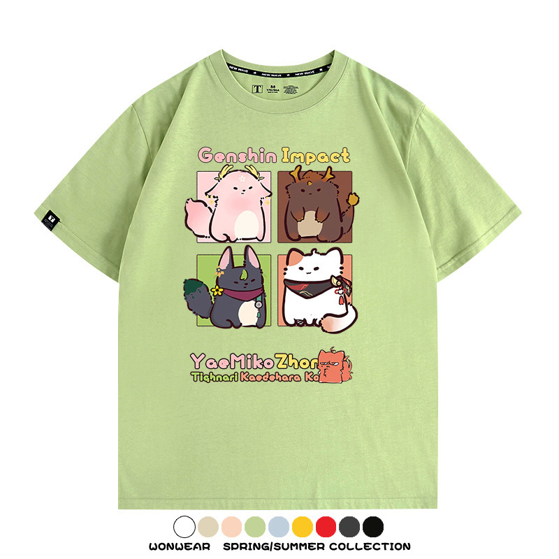 原神遊戲散兵可莉芙寧娜胡桃可愛Q版二次元周邊夏男純棉T恤衫短袖