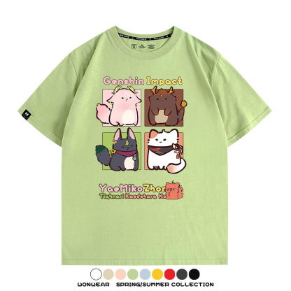 原神遊戲散兵可莉芙寧娜胡桃可愛Q版二次元周邊夏男純棉T恤衫短袖
