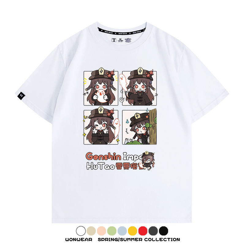 原神遊戲散兵可莉芙寧娜胡桃可愛Q版二次元周邊夏男純棉T恤衫短袖
