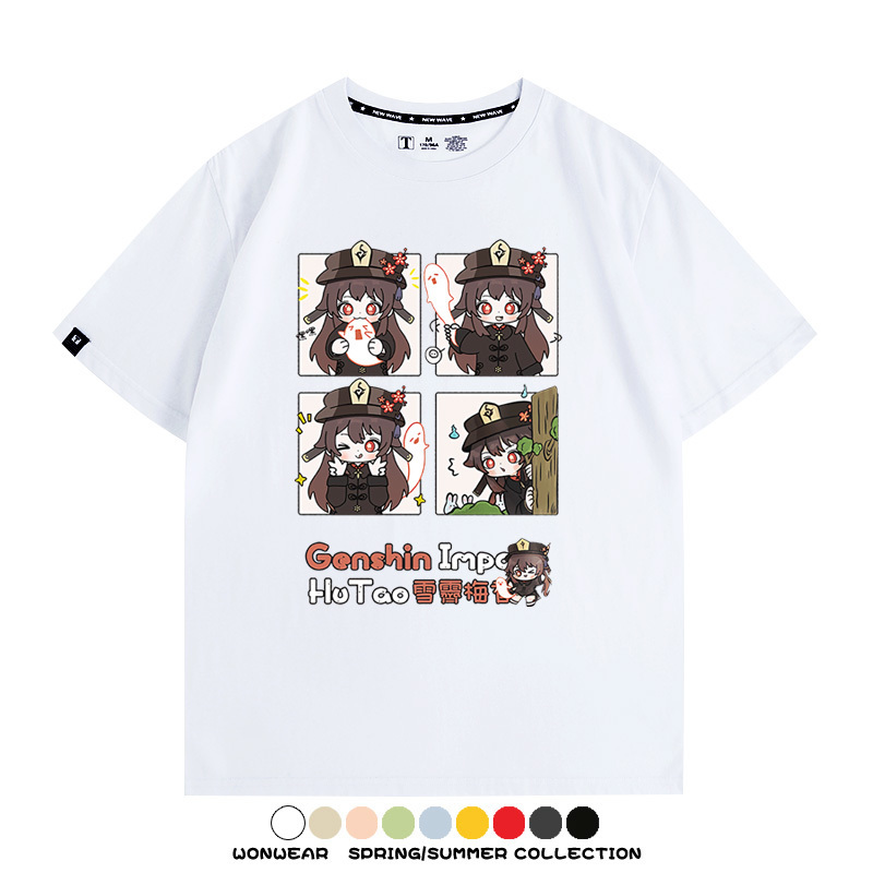 原神遊戲散兵可莉芙寧娜胡桃可愛Q版二次元周邊夏男純棉T恤衫短袖