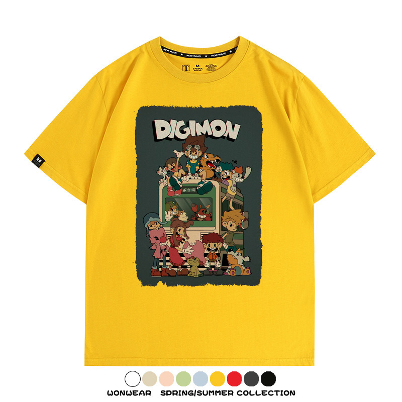 數碼寶貝動漫卡通童年復古周邊上衣純棉短袖T恤衫夏季男寬鬆百搭