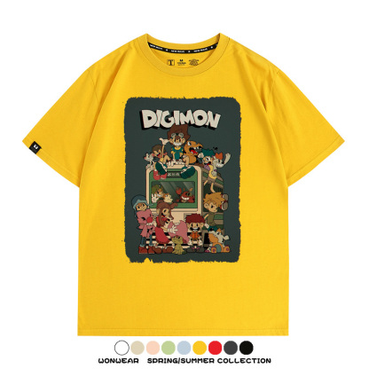數碼寶貝動漫卡通童年復古周邊上衣純棉短袖T恤衫夏季男寬鬆百搭