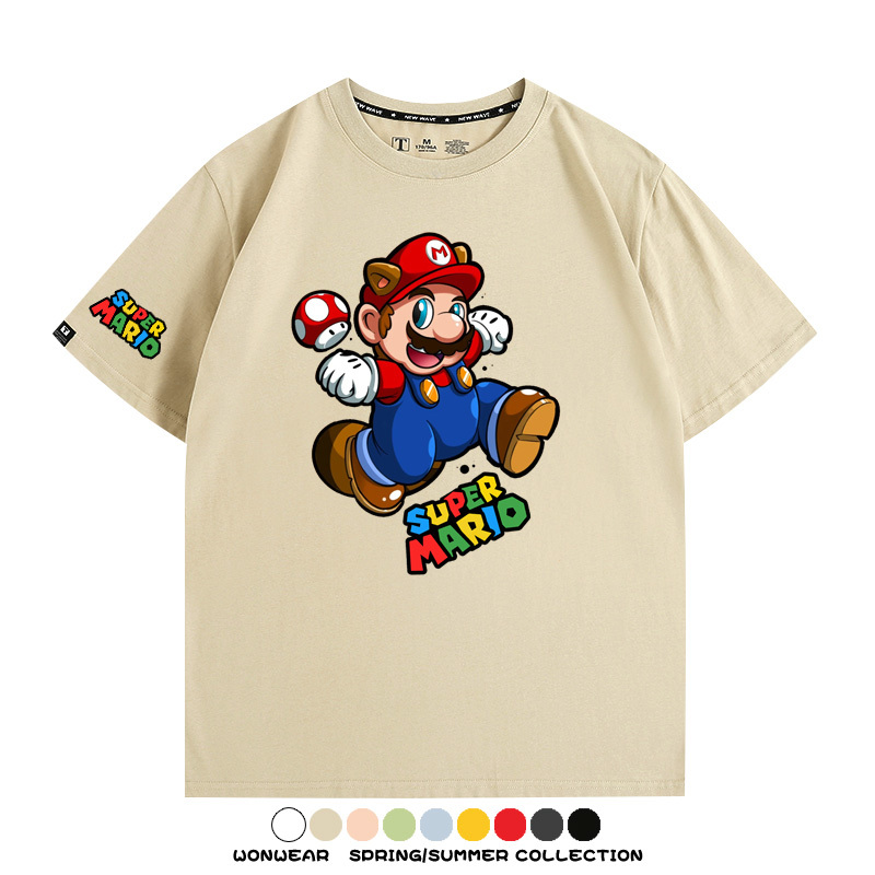瑪利歐兄弟任天堂周邊短袖游戲卡通蘑菇青少年男寬鬆夏季純棉T恤