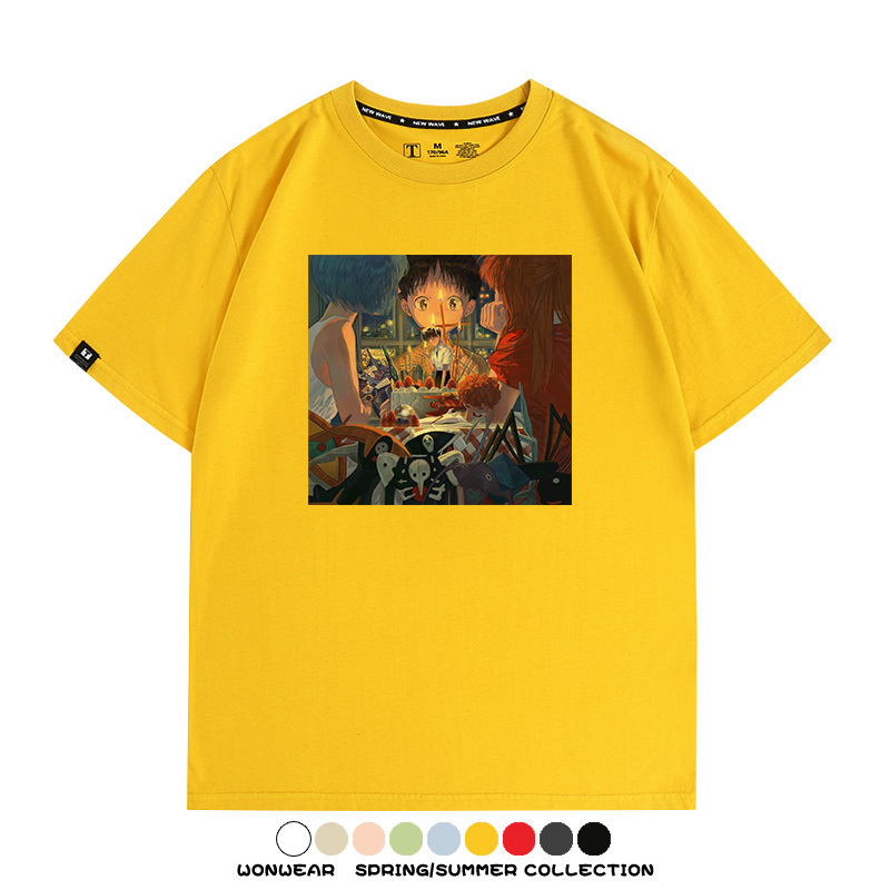 新世紀福音戰士EVA藝術插畫潮牌印花T恤夏季男潮純棉短袖寬鬆上衣