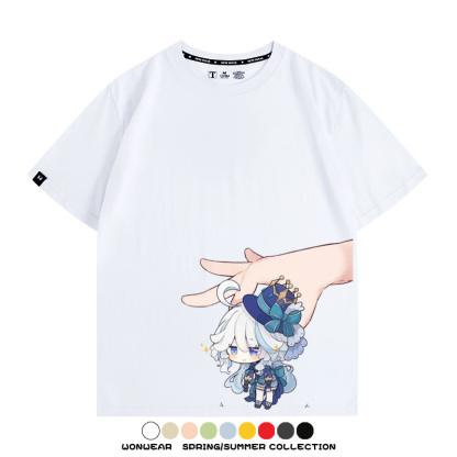 原神遊戲水神芙寧娜芙卡洛斯Q版可愛周邊短袖夏季純棉男潮T恤百搭