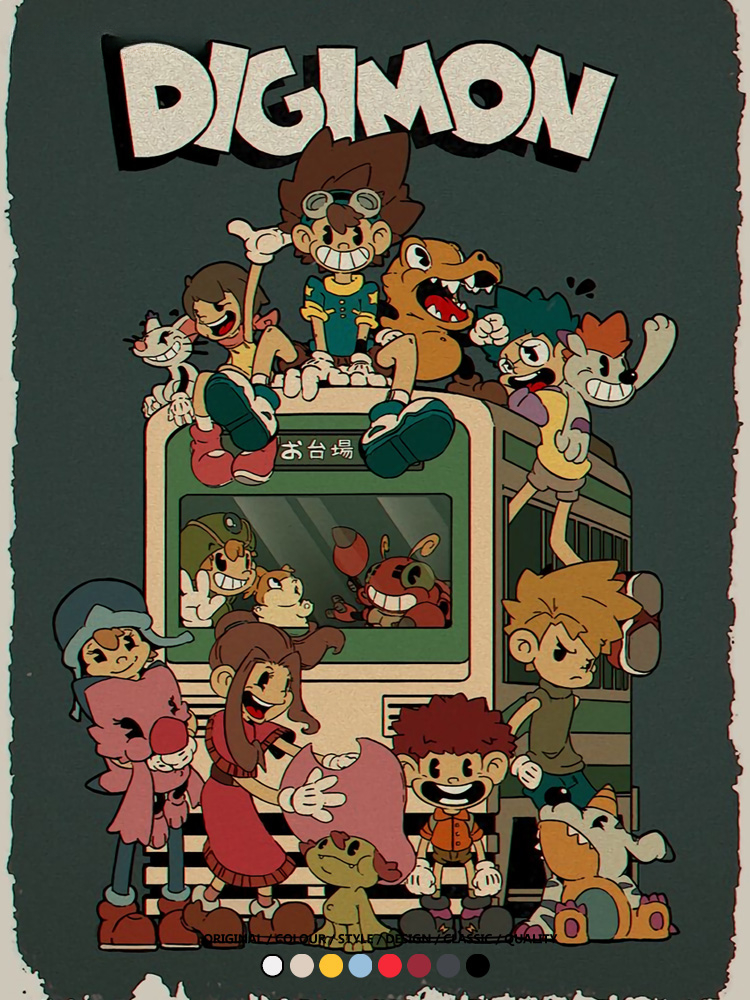 數碼寶貝動漫卡通童年復古周邊上衣純棉短袖T恤衫夏季男寬鬆百搭