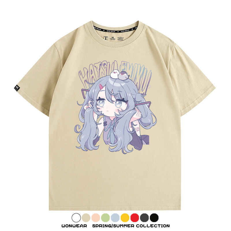 初音未來miku二次元少女元氣動漫周邊短袖夏季情侶純棉T恤男休閒