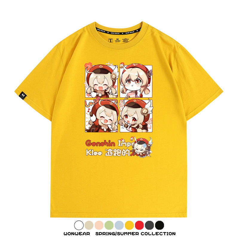 原神遊戲散兵可莉芙寧娜胡桃可愛Q版二次元周邊夏男純棉T恤衫短袖