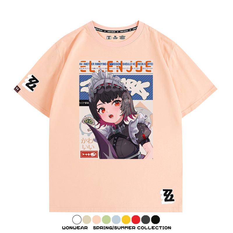 絕區零遊戲鯊魚妹艾蓮聯名款短袖夏季青少年男潮純棉寬鬆百搭T恤