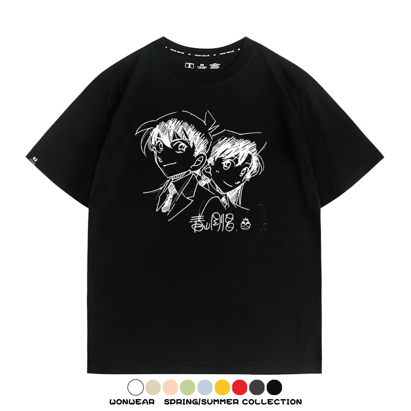 名偵探柯南灰原哀小蘭潮牌情侶原畫聯動周邊短袖夏季純棉T恤寬鬆