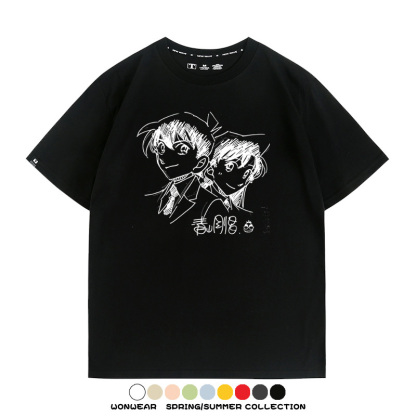 名偵探柯南灰原哀小蘭潮牌情侶原畫聯動周邊短袖夏季純棉T恤寬鬆