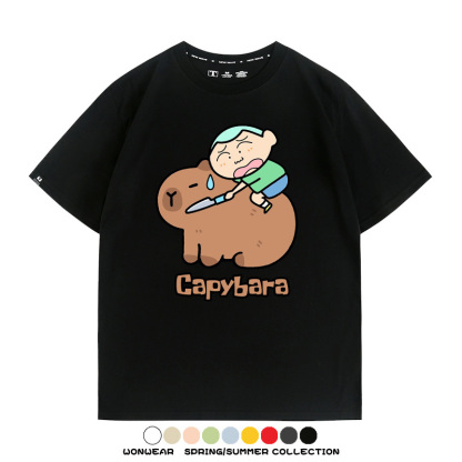 蠟筆小新卡皮巴拉水豚 親子情侶裝寬鬆短袖T