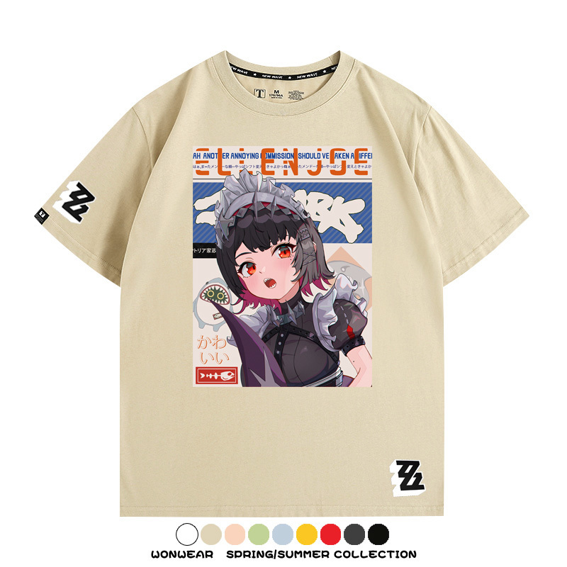 絕區零遊戲鯊魚妹艾蓮聯名款短袖夏季青少年男潮純棉寬鬆百搭T恤