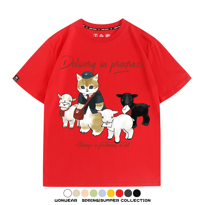 日系郵差員貓貓送快遞 親子情侶裝寬鬆短袖T
