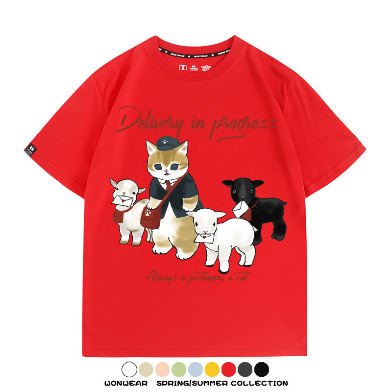 日系郵差員貓貓送快遞 親子情侶裝寬鬆短袖T