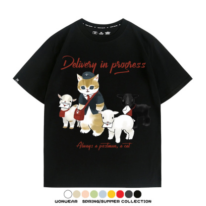日系郵差員貓貓送快遞 親子情侶裝寬鬆短袖T