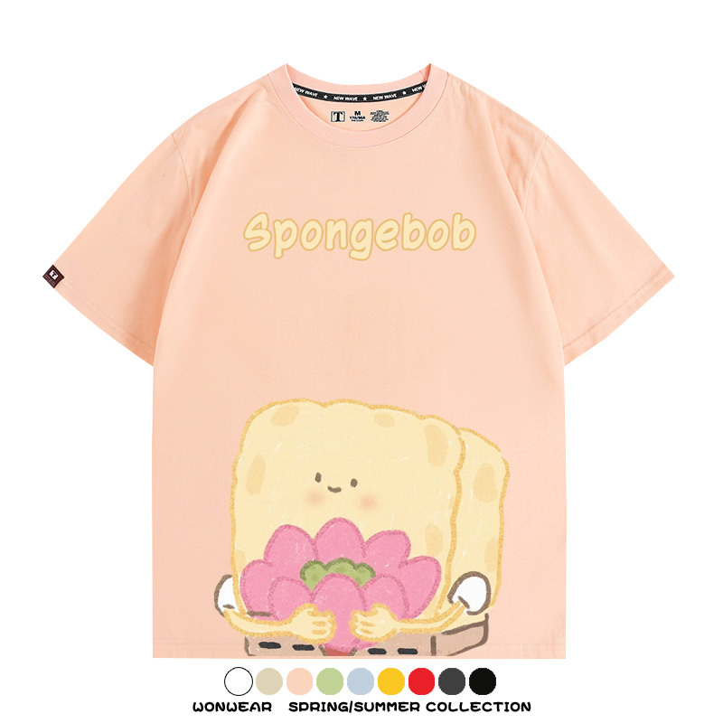 海綿寶寶派大星Q版短袖上衣服佛系好運蓮蓮卡通t恤衫純棉休閒半袖