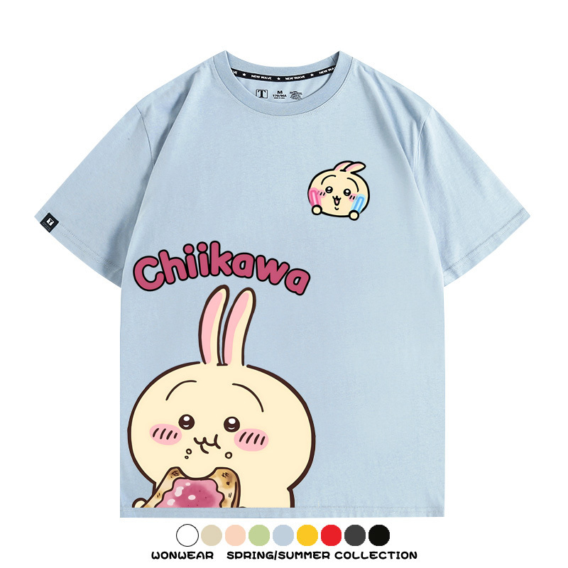 Chiikawa日系萌系吉伊卡哇可愛小八烏薩奇聯名短袖夏男純棉T恤衫